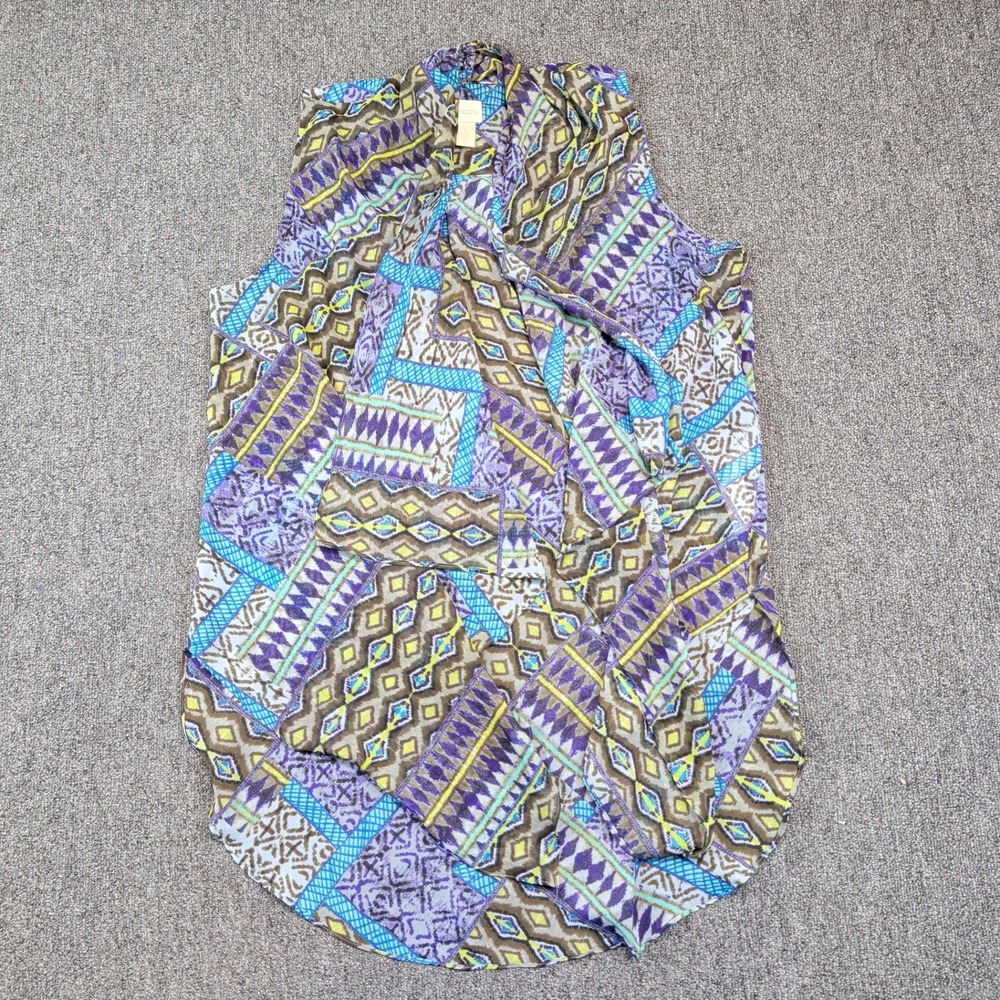 Chico's Boho Geometric Ikat Sleeveless Blouse 1 Purple‎ Blue Office Relaxed Top